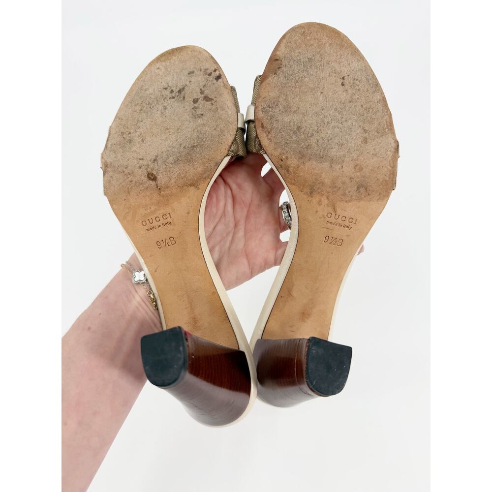 Gucci Tom Ford Monogram Horsebit Bamboo Heel Sandals Mule Slides White 39.5 9.5 - Picture 9 of 14